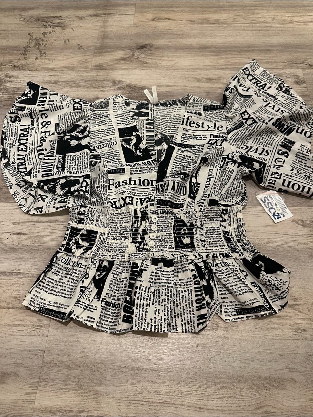 Live 4 Truth Black & White Newspaper Print Peplum Blouse
